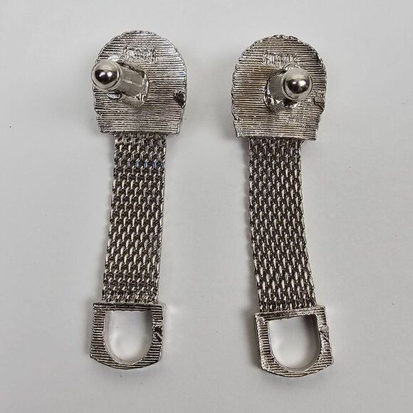 Vintage Swank Gray Moonglow Cabochon Silver Tone Mesh Wrap Around Mens Cufflinks - Picture 5 of 9